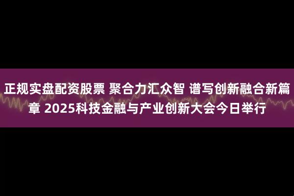 正规实盘配资股票 聚合力汇众智 谱写创新融合新篇章 2025科技金融与产业创新大会今日举行